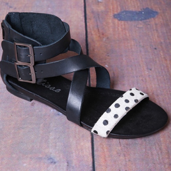 Genuine Leather/Cow Hair Black Gladiator Sandals - Picture 3 of 5